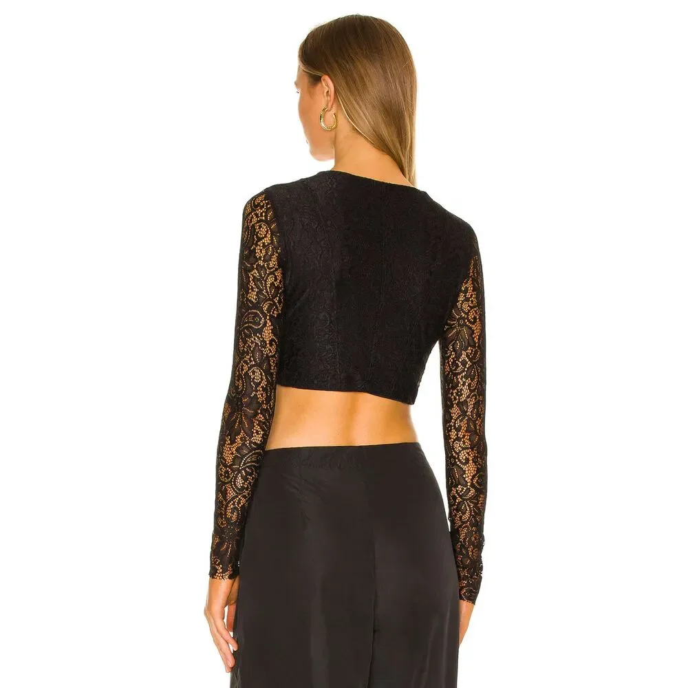 NWT AFRM Santi Corset Lace Crop Top In Noir